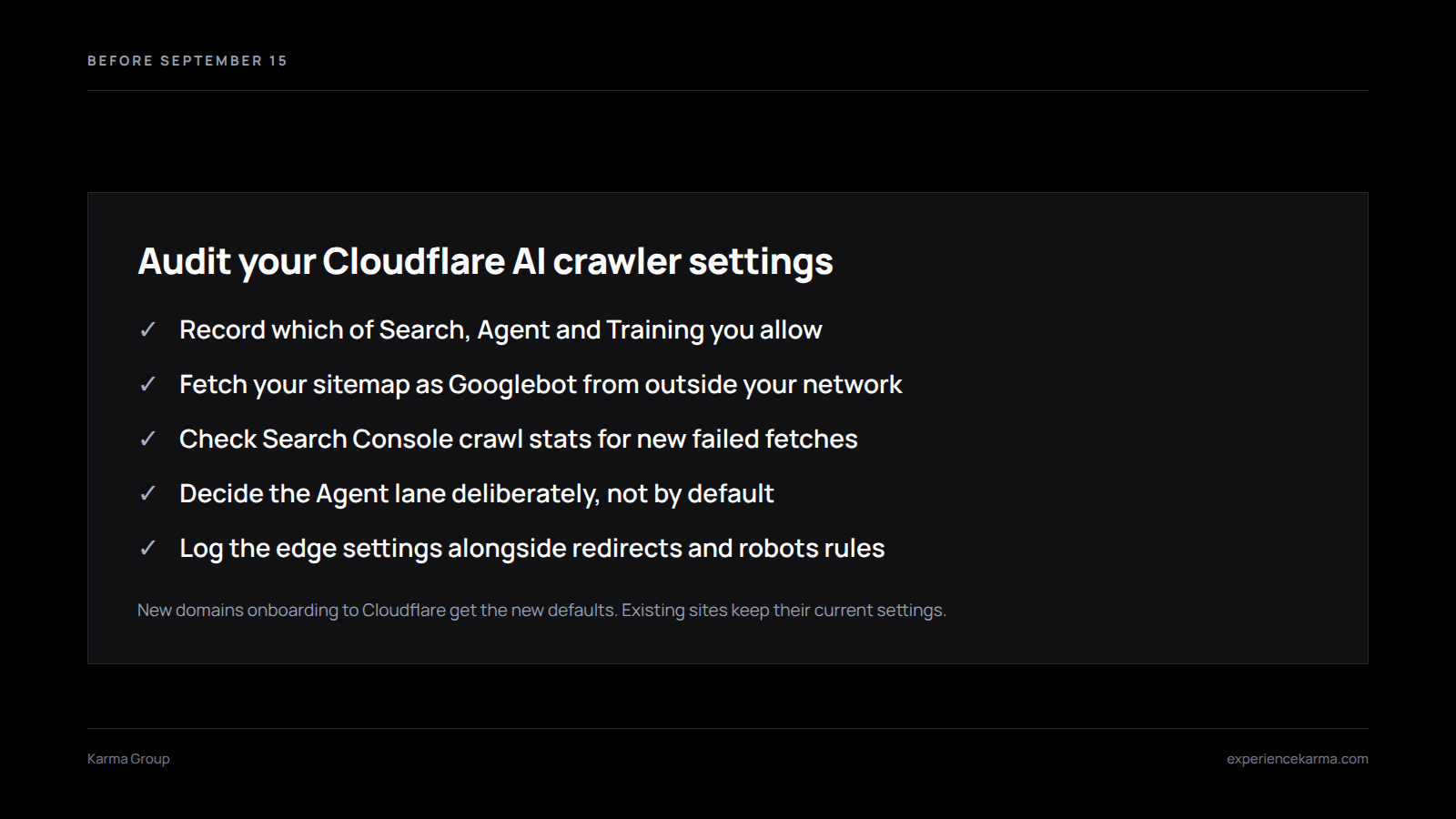 Cloudflare AI crawler audit checklist for site owners before September 15