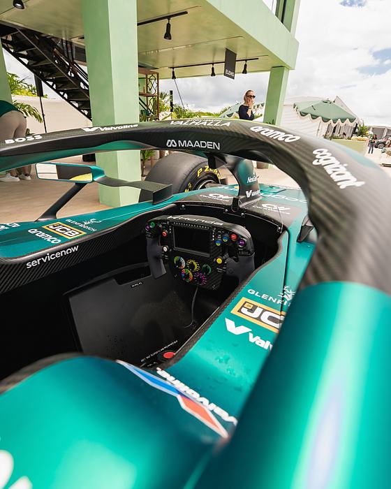 Aston Martin Formula 1 car cockpit at F1 Fan Fest Miami