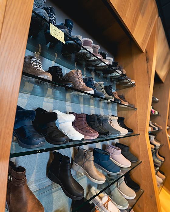 Footwear wall in the Skechers Japan showroom