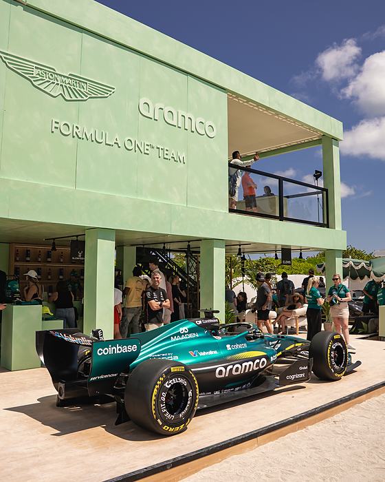 Aston Martin Aramco pavilion and show car at F1 Fan Fest Miami